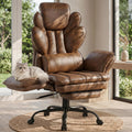 Flip Armrests Criss Cross Office Chair, Reclining Office Chair with Foot Rest, Adjustable Headrest, Massage Waist Pillow, Cross Legged Big and Tall Desk Chair Wide Seat Vanity Chair, Brown PU Leather by Sofayonn