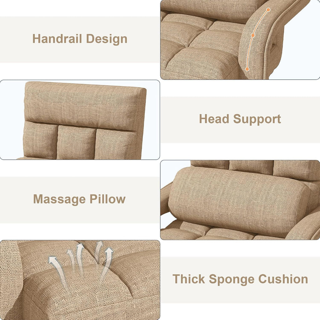 Floor Gaming Chair for Adults, 6-Position Adjustable Chaise Lounge Chair with Meditation Arm, Foldable Lazy Sofa with Pillow, Comfy Chair Indoor for Bedroom Dorm Living Room, Beige - Image 6