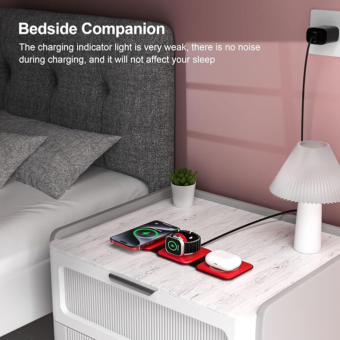 3 in 1 Charging Station for Multple Devices,Foldable 3 in 1 Wireless Charger for Travel,Nano Wireless Charging Station for iPhone16 15 14 13 12 Pro Max/Watch 10 9 8 7 6 5 4 3 Ultra/AirPod Pro - Image 6