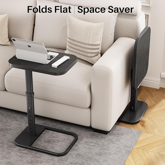 Kitstorack TV Tray Table, Adjustable Height & Rounded Metal Corners, Snack Table for Couch, Sofa, Bed, Chair, Living Room, C Shaped End Side Table for Eating, Dinner or Laptop, Small Spaces, Black - Image 7