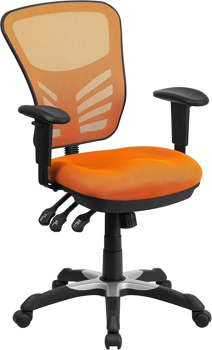 Flash Furniture Nicholas Mid-Back Swivel Office and Gaming Chair, Ergonomic Mesh Office Chair with Adjustable Lumbar Support and Height, Orange by FlashFurniture