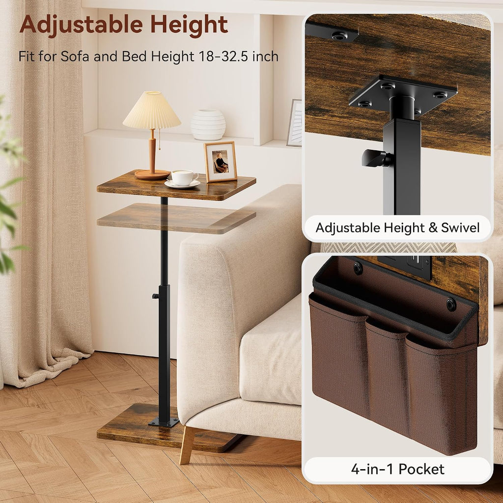 Sofa Armrest Tray Table for Couch - 360° Swivel Height Adjustable Side Table for Small Spaces, Snack Side Table for Bed or Chair, C Shaped End Table Snack Table for Eating Dinner Laptop - Image 5