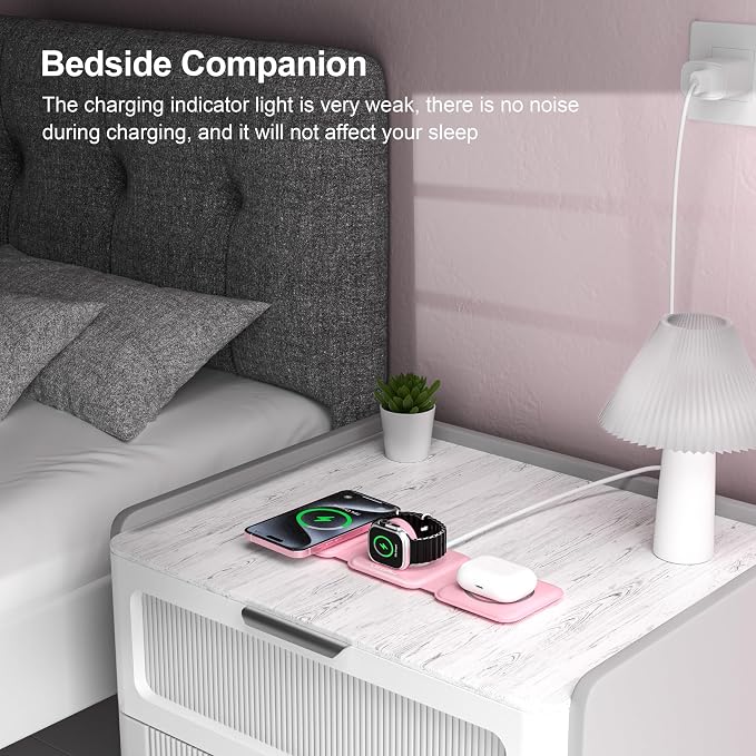 3 in 1 Charging Station for Multple Devices,Foldable 3 in 1 Wireless Charger for Travel,Nano Wireless Charging Station for iPhone16 15 14 13 12 Pro Max/Watch 10 9 8 7 6 5 4 3 Ultra/AirPod Pro - Image 6