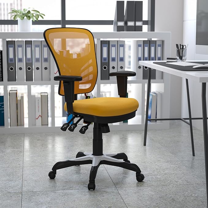 Flash Furniture Nicholas Mid-Back Yellow-Orange Mesh Multifunction Executive Swivel Ergonomic Office Chair with Adjustable Arms - Image 2
