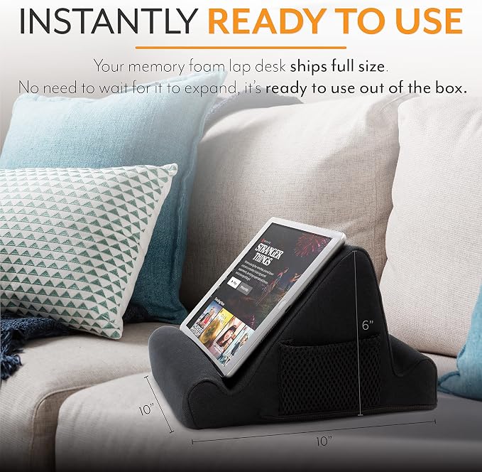 Brookstone Tablet Lap Cushion - Tablet and Phone Holder for Bed, Flights, and Travel, Two Angled Memory Foam Lap Desk for Reading and Hands Free Viewing, Compatible iPad and Kindle Accessories, Black - Image 7