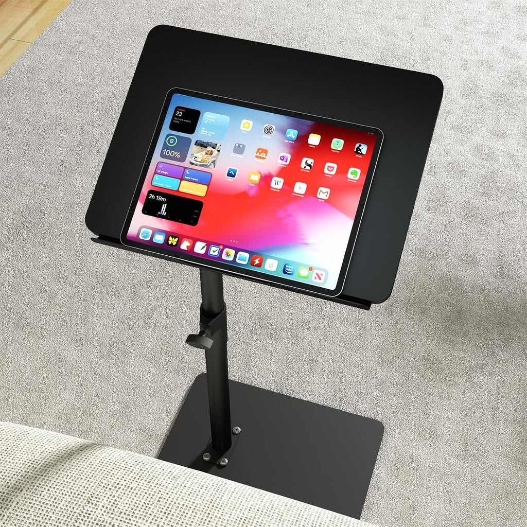 Sofa Armrest Tray Table for Couch - 360° Swivel Height Adjustable End for Small Spaces, Snack Side Table for Bed or Chair with Phone & Tablet Slot (Black,Angle Adjustable) by YUHFERA