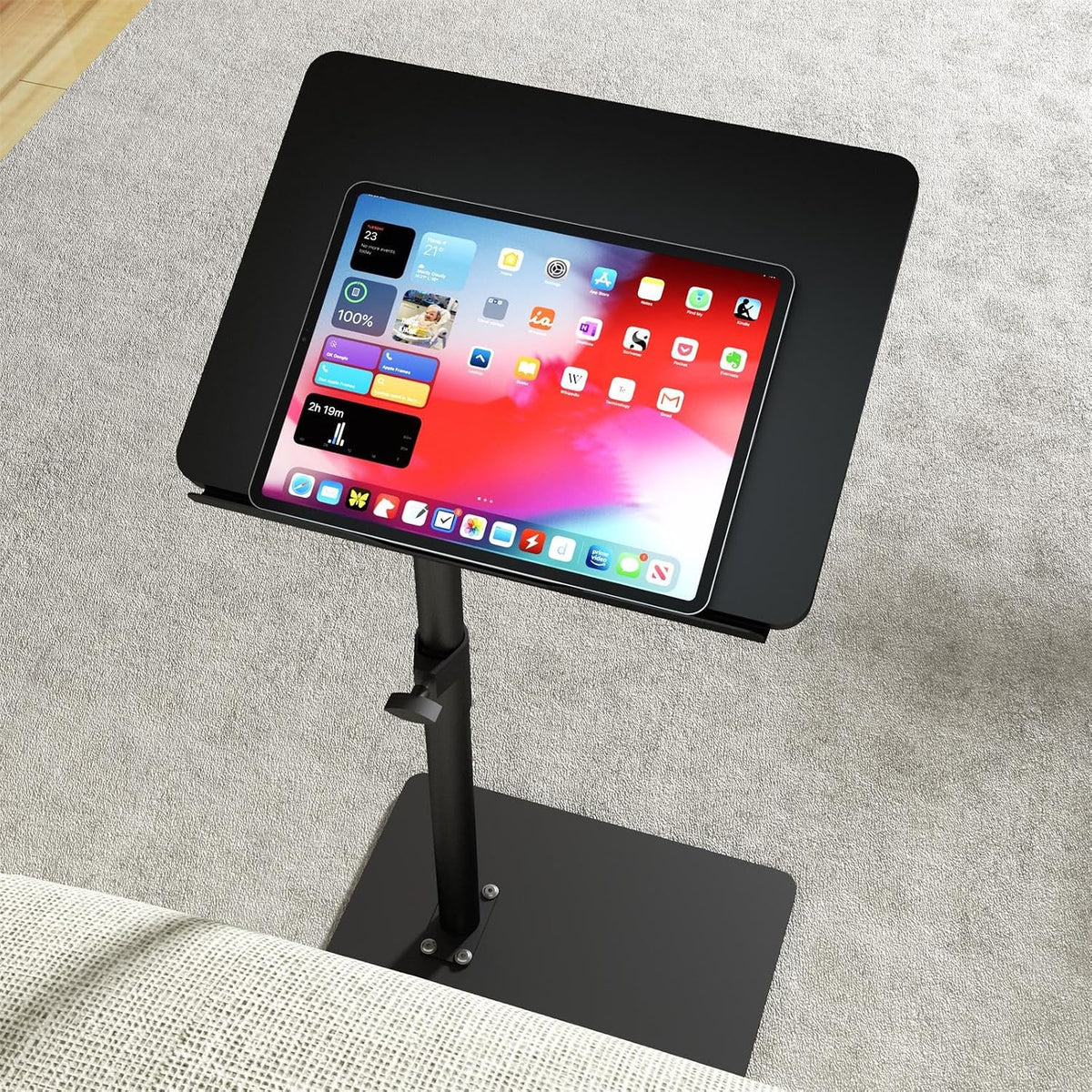 Sofa Armrest Tray Table for Couch - 360° Swivel Height Adjustable End for Small Spaces, Snack Side Table for Bed or Chair with Phone & Tablet Slot (Black,Angle Adjustable) by YUHFERA