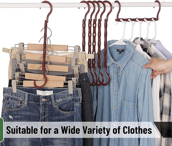 Mr. Pen- Space Saving Hangers for Clothes, 12 pcs, Mahogany Color, Plastic Multi Clothes Hangers Space Saving, 5 Slots, 360° Rotating Hooks - Image 7