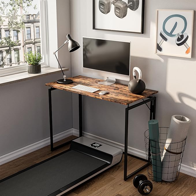 31.5" Folding Desk: No Assembly, Wood Top for Small Spaces | Home office desk, holds 150 lbs, folds flat to 2.3 in, splash-proof wood top, sturdy metal frame - Image 3