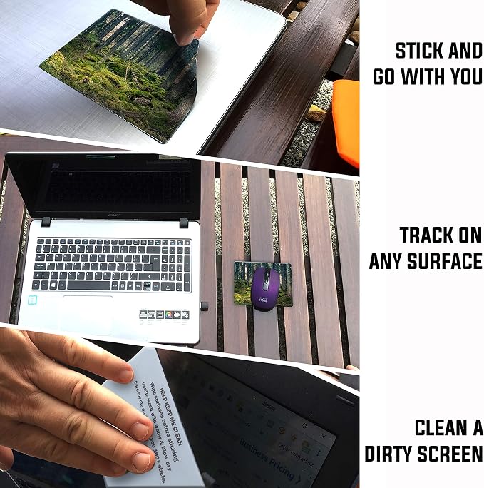 Mouse Pad Adhesive Bottom - Sticks to Any Surface - Portable - Webcam Covers and Screen Cleaner Included (Moss Forest) - Image 2