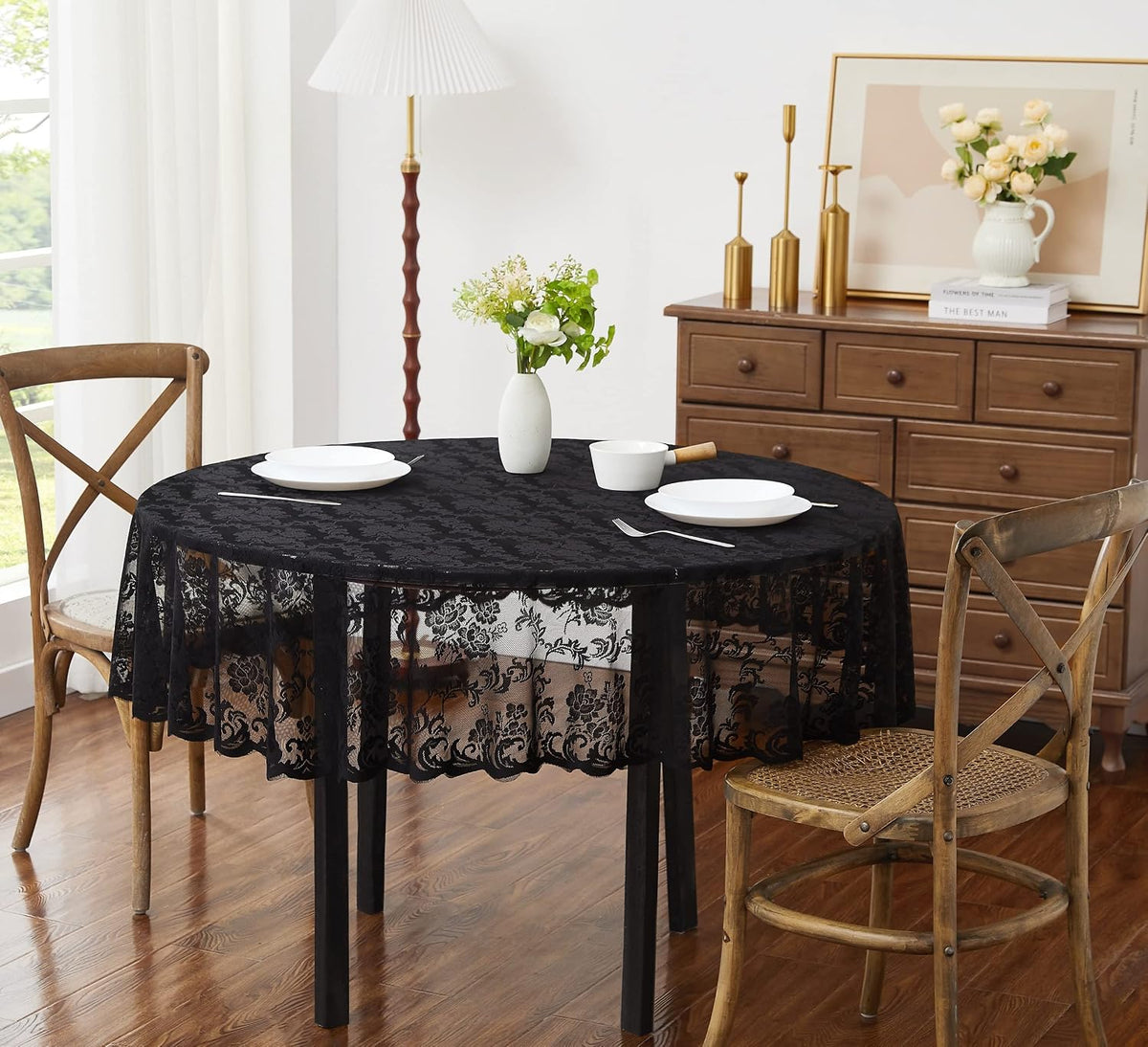 Warm Home Designs 48 Inch Round Black Gothic Tablecloth. MTC Black Round 48 - Image 2