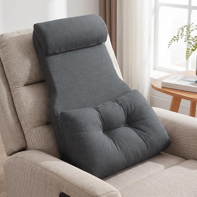 Shinnwa Adjustable Lumbar Support Pillow for Recliner with Headrest | Self-gripping fabric,Shredded memory foam filling,Back Support Pillow with Headrest, Lower Back Pillow for Chair and Couch by Shinnwa