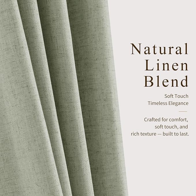 Hokibero Sage Green Pleated Linen Curtains 108 Inch Long for Living Room | Light Filtering Sheer Curtain,Pinch Pleat Back Tab Hooks Rings,Farmhouse Textured Privacy Drapes for Bedroom Window,2 Panels - Image 5