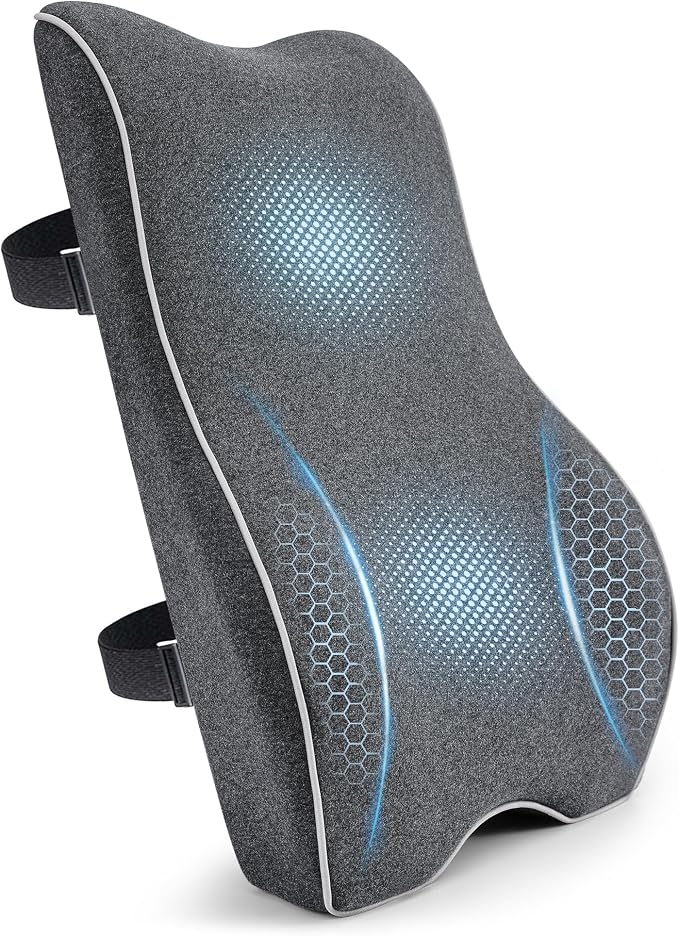 Soft Comfortable Memory Lumbar Support Pillow Back Cushion for Offic | Built-In Adjustable Straps Secure Reduce Back Soreness Pressure Distribution Breathable Premium Fabric Long-lasting Support by Unknown