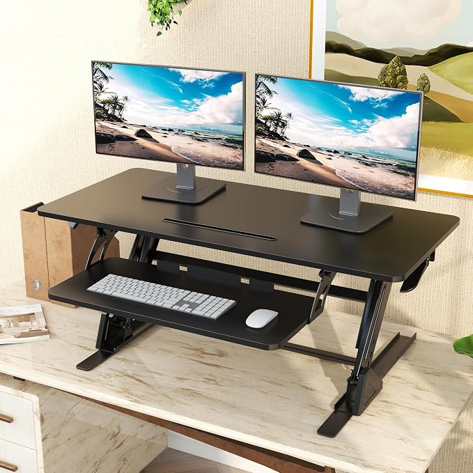 42 inch Stand Up Desk Converter, Height Adjustable Sit Stand Desk Riser, Black, 42PB - Image 2