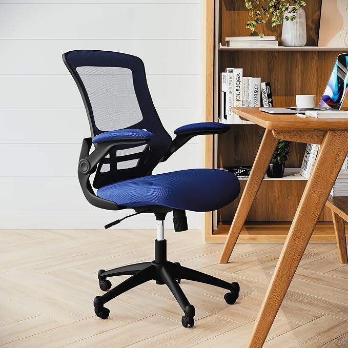 Flash Furniture Kelista Mid-Back Blue Mesh Swivel Ergonomic Task Office Chair with Flip-Up Arms - Image 7