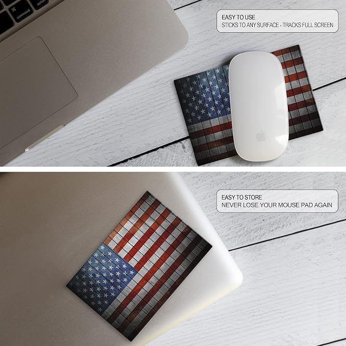 Adhesive Mouse Pad - Peel and Sticks to Any Surface - Travel Mouse Pad, Sticky for Any Surface - Excellent Tracking - USA Flag Wooden - Image 6