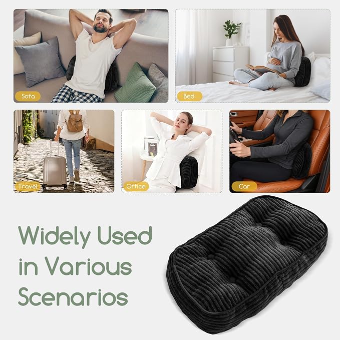 HIGOGOGO Lumbar Support Pillow for Recliner Chair/Accent Chair/Couch/Office Chair, Tufted Corduroy Back Support Cushion for Elderly, Recliner Cushions for Back Rest, Pain Relief, Reading, Black - Image 6