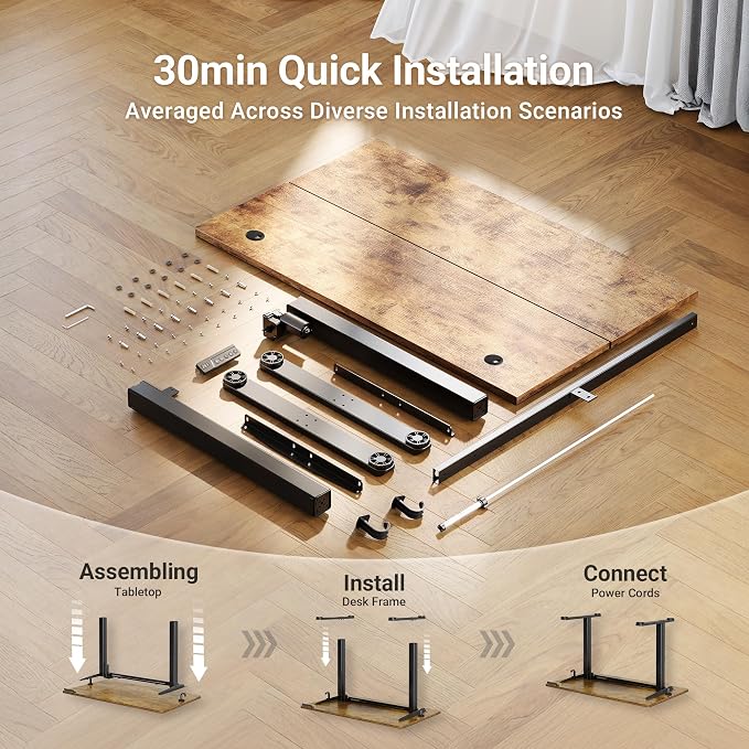 Claiks Electric Height Adjustable Standing Desk, 40x24 Inch, Rustic Brown | Smooth Height Adjustment, 3 Memory Presets, Cable management hub & hook, Stable Steel Frame, 156 lbs Capacity, Easy Assembly - Image 9