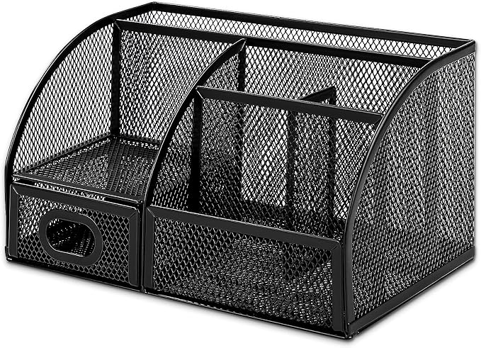 Amazon Basics Mesh Pen Holder and Desktop Desk Organizer, Office Caddy Storage for Writing Utensils, 9.1 x 5.9 x 5.5 inches, Black - Image 2