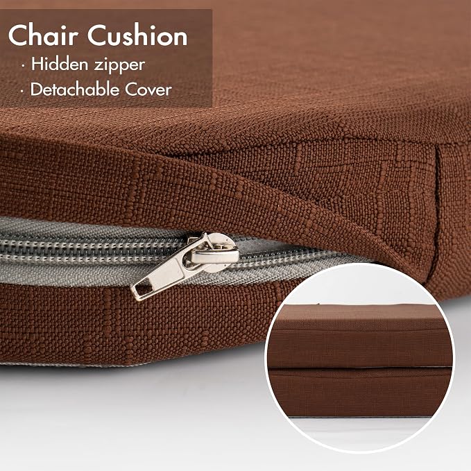 Battilo Chair Cushions for Dining Chairs with Ties, Kitchen Chair Pad with Non-Slip Backing and Removable Cover, Indoor/Outdoor Dining Seat Cushion, 16"x16"x2", Set of 4, Brown - Image 6