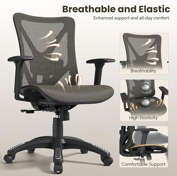 Ergonomic Office Chair, Mesh Computer Desk Chairs with Adjustable Lumbar Support, 3D Armrests, Tilt Function, Comfy Wide Seat, Swivel Executive Work Task Chair for Company and Home - Image 7