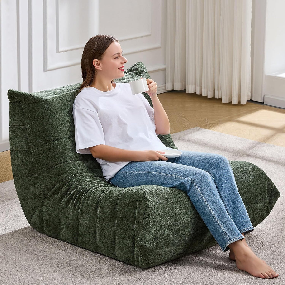 Hobestluk Adults Bean Bag Chair Faux Fur BeanBag Couch for Living Room - Image 3