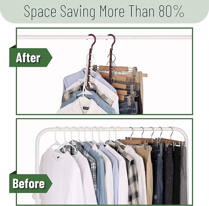 Mr. Pen- Space Saving Hangers for Clothes, 12 pcs, Mahogany Color, Plastic Multi Clothes Hangers Space Saving, 5 Slots, 360° Rotating Hooks - Image 6