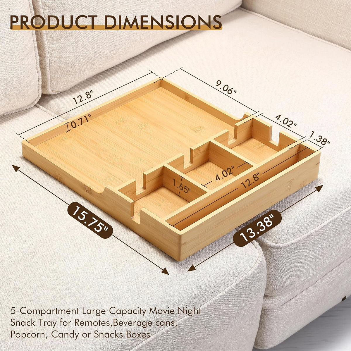 Oversize Couch Tray for Sectional,Bamboo Sofa Insert Tray - Image 2