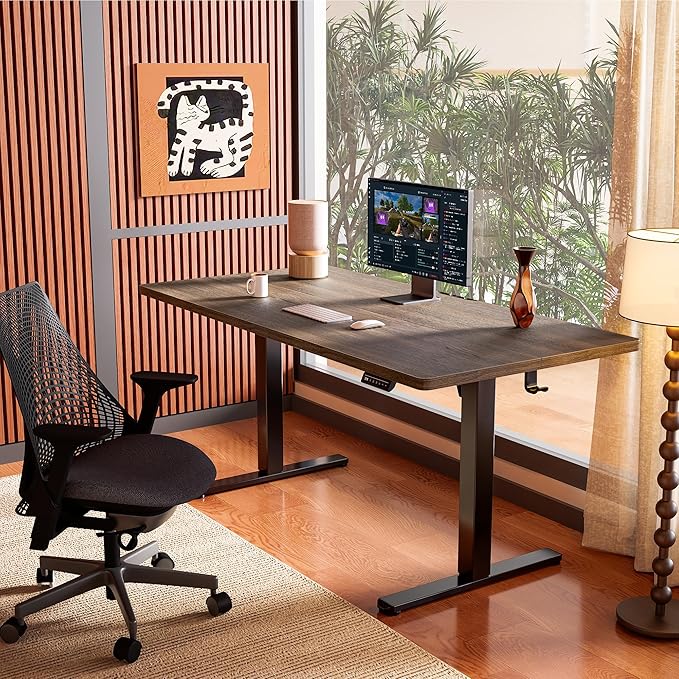 ErGear Height Adjustable Electric Standing Desk, 48 x 24 Inches Sit Stand up Desk, Memory Computer Home Office Desk, Dark Walnut - Image 2