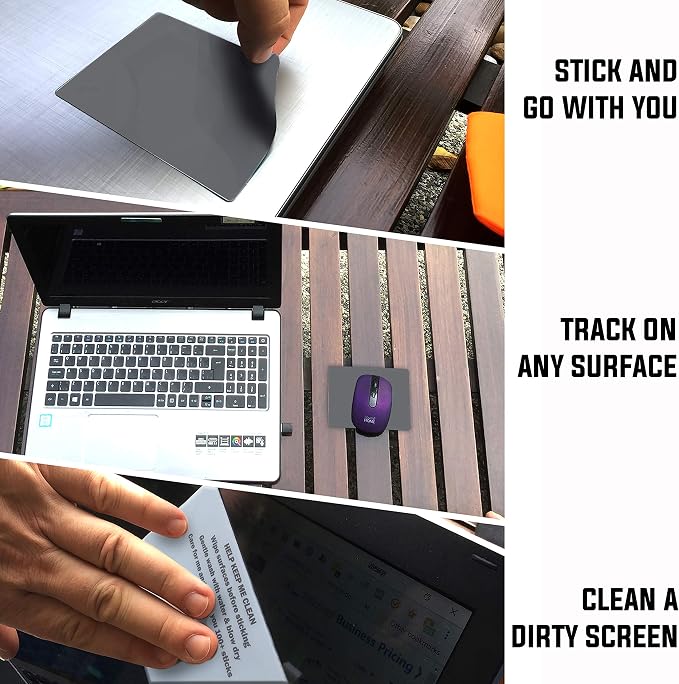 Mouse Pad Adhesive Bottom - Sticks to Any Surface - Portable - Webcam Covers and Screen Cleaner Included (2 Pack -Blank- Gray - Image 4