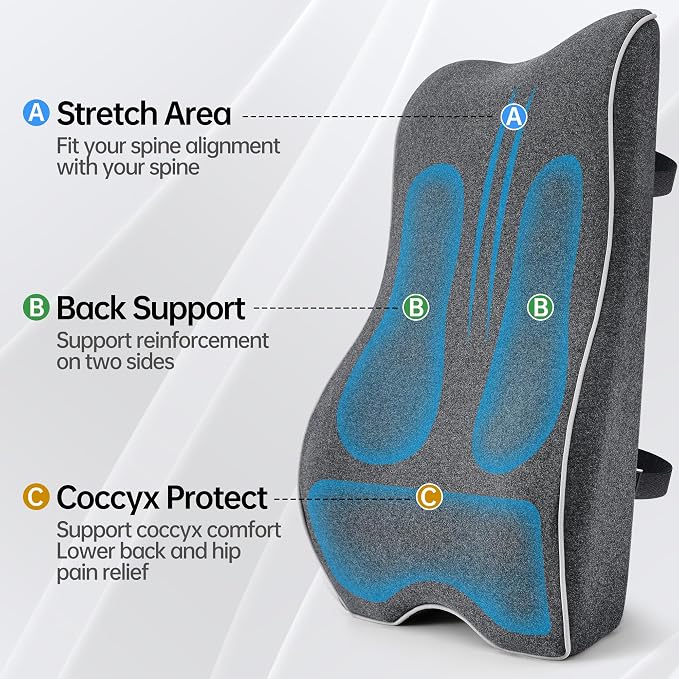 Soft Comfortable Memory Lumbar Support Pillow Back Cushion for Offic | Built-In Adjustable Straps Secure Reduce Back Soreness Pressure Distribution Breathable Premium Fabric Long-lasting Support - Image 5