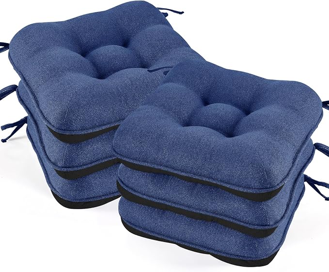 BETU Chair Cushions for Dining Chairs Set of 6,3.5" Thick Outdoor Indoor Chair Pads with Ties,Non Slip Backing and Covers, Seat Cushion for Kitchen Dining,Bar,Patio Furniture15.5"X15.5"X3.5",Navy Blue by BETU