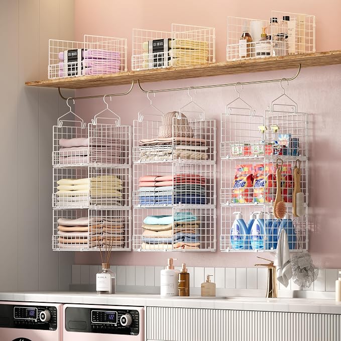 Sonyabecca 3-Tier Hanging Closet Organizer with 5 S Hooks, Closet Shelves for Clothes, Shoes, Handbags, Accessories, Hanging Basket, Closet Storage, Closet System, Closet Organizers and Storage - Image 5