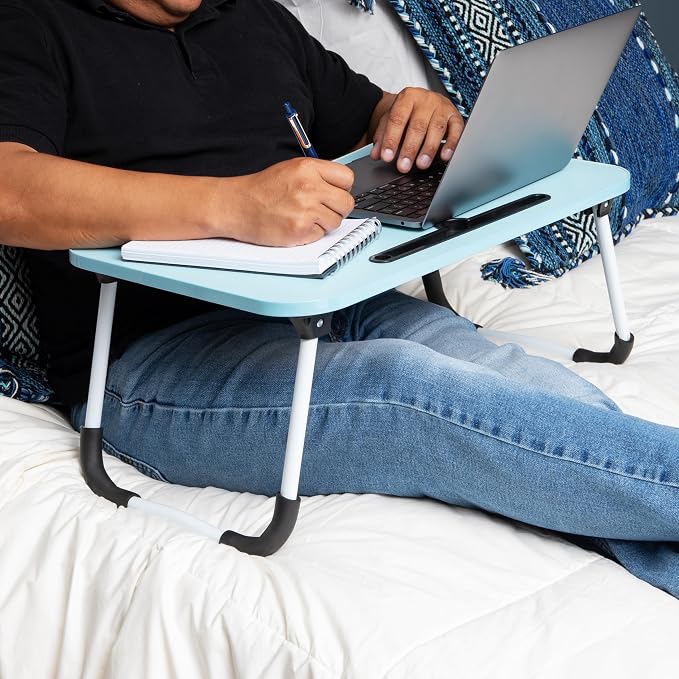 Mind Reader Lap Desk Laptop Stand, Bed Tray, Folding Legs, Couch Table, Portable, MDF, 23.25" L x 13.75" W x 10.5" H, Blue - Image 2