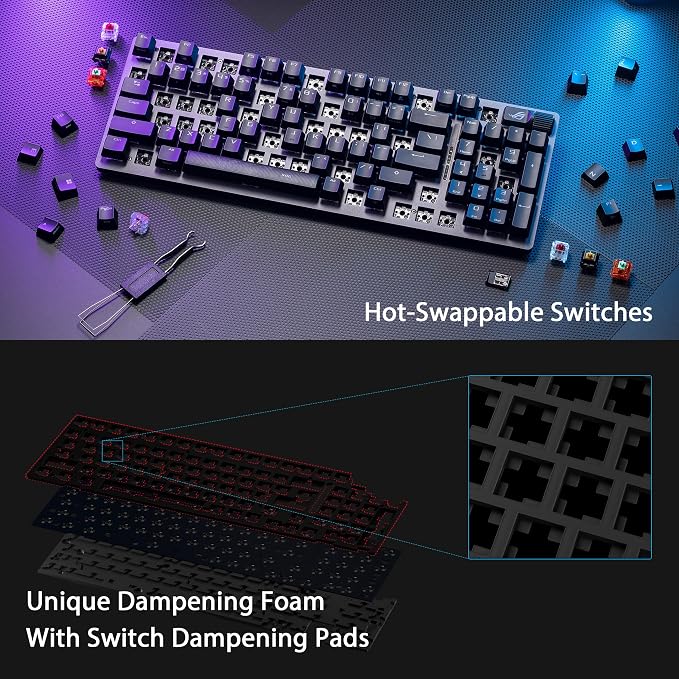 ASUS ROG Strix Scope II 96 Wireless Mechanical Gaming Keyboard – 96% Full-Size, Tri-Mode Connectivity, Hot Swappable Pre-lubed ROG NX Storm Clicky Switches, PBT Keycaps, RGB, PC/Mac Support - Black - Image 4