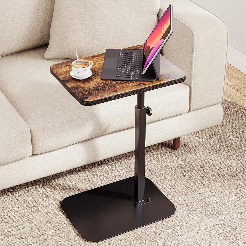 Adjustable Height TV Tray Table for Couch, 360° Swivel Side Table by ELYKEN