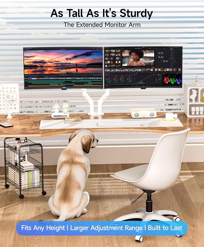 BIZUM Dual Monitor Stand for 17″-42", Heavy Duty Ultrawide Monitor Arm Dual-Monitor Mount VESA Mount with Clamp/Grommet Base, Holds 33.1lbs per Arm, White - Image 9