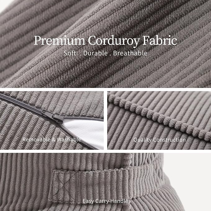 Pat. Pend. Corduroy Lumbar Support Pillow for Watching TV, Reading & Gaming, Triangle Cushion for Sofa, Armchair, Couch or Bed, Removable Washable Cover, Light Gray - Image 6