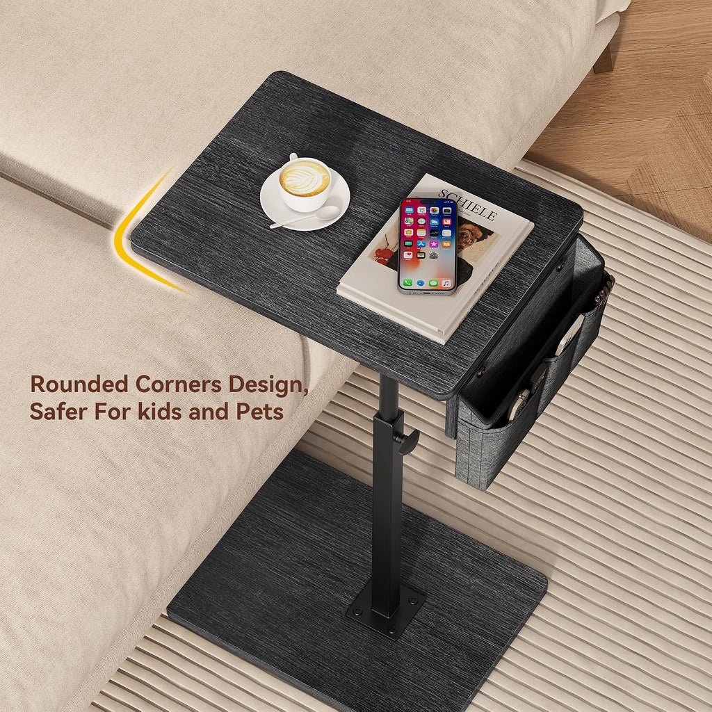 Sofa Armrest Tray Table for Couch, 360° Swivel Height Adjustable TV Tray Table for Small Spaces, Snack Side Table for Couch, Bed, Chair, C Shaped End Side Table for Eating, Reading, Laptop - Image 3