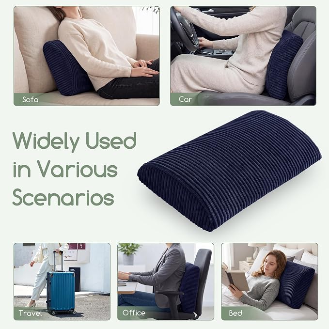 HIGOGOGO Lumbar Support Pillow for Recliner Chair/Accent Chair/Couch, Large Memory Foam Back Support Cushion for Elderly, Recliner Cushions for Back Rest, Pain Relief, Reading, Washable Cover, Navy - Image 5