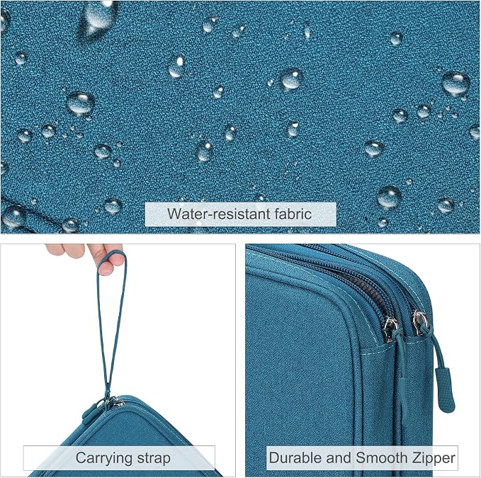 FYY Electronic Organizer, Travel Tech Pouch Bag, Extra Large, Dark Green | Wrist Strap, Waterproof, Double Layers Electronics Travel Case for iPad, Cord, Laptop Charger, Daily and Business Trips Use - Image 4