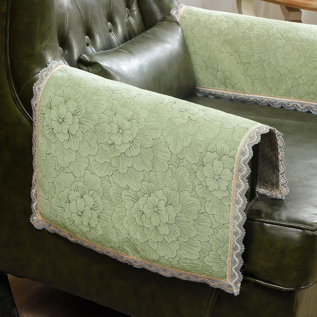 MINJIATEX Couch arm Covers,Non-Slip lace Sofa arm Covers Set of 2 Washable Sofa armrests Cover for Living Room Recliner Chair arm Cover Protectors for Leather armrest (FH-Sage Green) by MINJIATEX