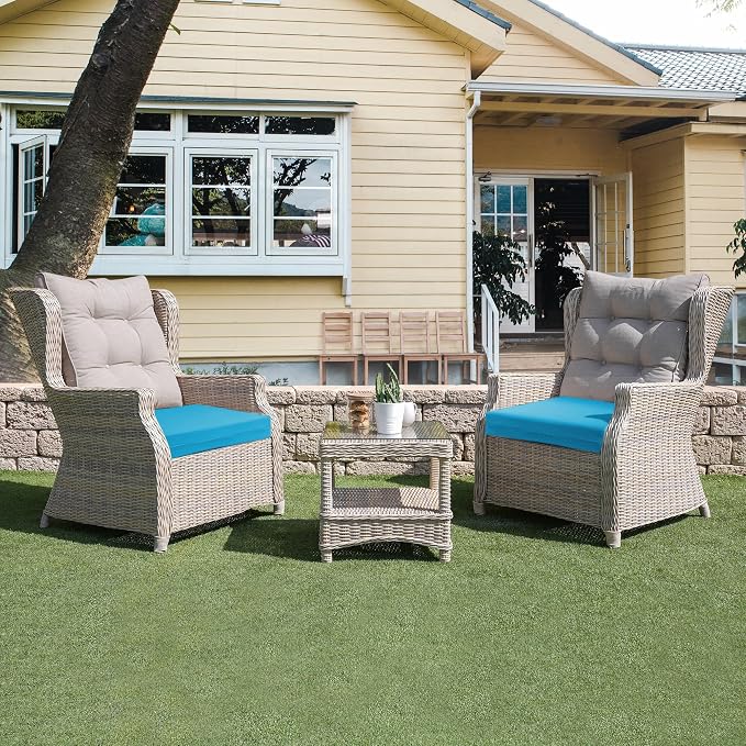 Outdoor Chair Cushions, Set of 4, 24"*24"*4", Water Resistant, Turquoise | High-Density Foam Patio Cushions with Ties, UV & Fade Resistant, Square Corner Seat Cushions for Outdoor Furniture - Image 6