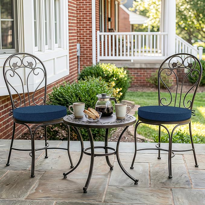 Outdoor Round Chair Cushions 15 Inch, Set of 4, Navy Blue | Fade-Resistant, Water-Resistant, Bistro Chair Seat Pads for Porch Garden Balcony Patio Furniture Stools, Non-Slip Bottom - Image 2