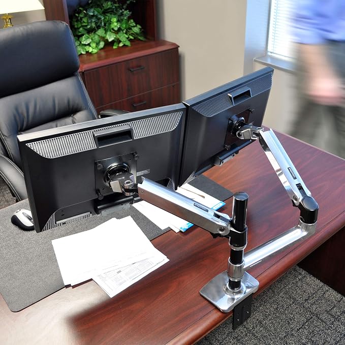 Ergotron – LX Vertical Stacking Dual Monitor Arm, VESA Desk Mount – for 2 Monitors Up to 24 Inches, 7 to 20 lbs Each – Polished Aluminum - Image 10