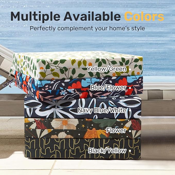 UNIKOME Outdoor Chair Cushions Pack of 4, Water Resistant Patio Cushions with Ties, High Density Sponge Filling Square Corner Seat Cushions for Outdoor Furniture, 19"*19"*3", Navy/White - Image 7