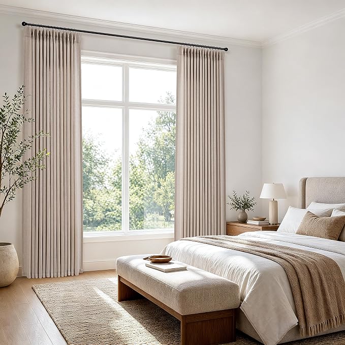 Hokibero Oatmeal Pinch Pleated Linen Curtains 84 Inch Long for Living Room | Light Filtering Sheer Curtain,Pinch Pleat Back Tab Hooks Rings,Farmhouse Textured Privacy Drapes for Bedroom Window,2 Panels - Image 7