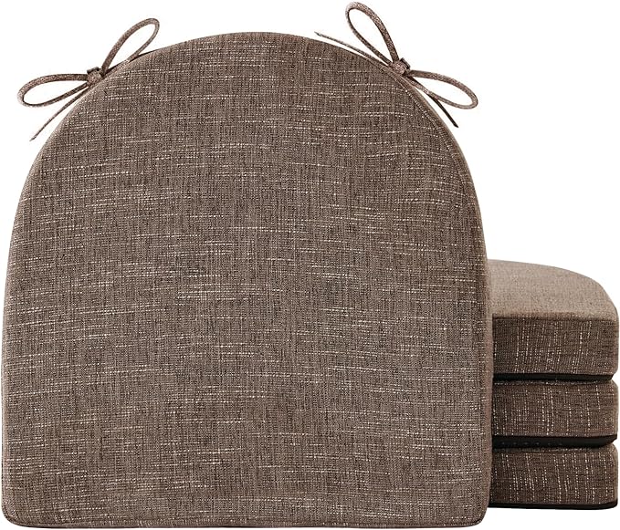 IPYNBAP Chair Cushions for Dining Chairs, Kitchen Chair Cushions, 16'' x 16'' x 2'', Non Slip Indoor Seat Cushions, Chair Pads for Dining Chairs with Ties & Removable Cover, Set of 4, Brown by IPYNBAP