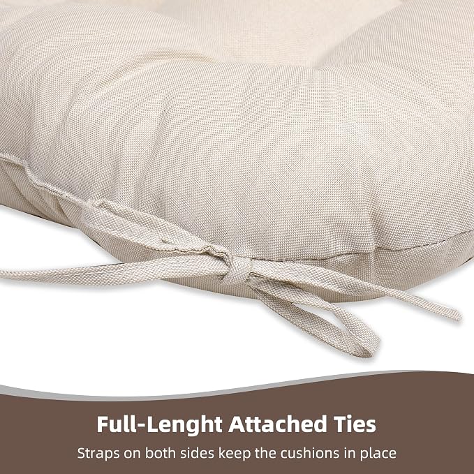 RACE LEAF Outdoor Cushions 17" x 17" Patio Chair Seat Pads, Set of 2 Thick Fill Tufted Square Patio Cushions, Water-Resistant Olefin Chair Seat Cushion with Ties for Non-Slip Support, Beige - Image 3